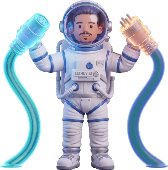 Manny AI holding two unplugged cable ends